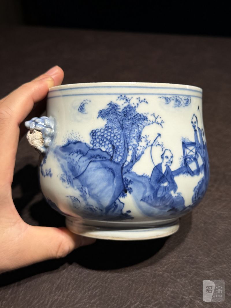 明崇祯 青花罗汉图狮耳炉 - 图9